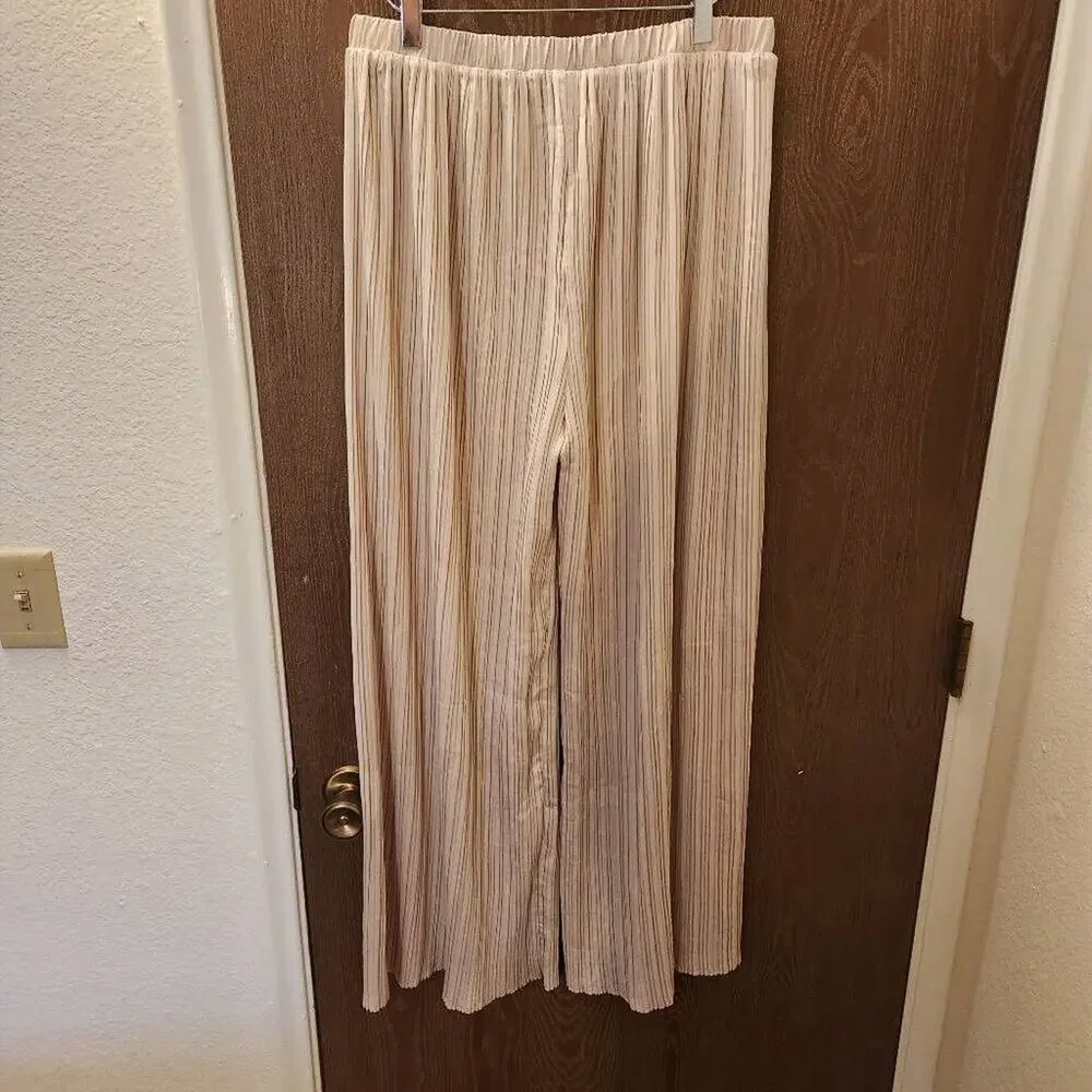 Rya Collection Champagne Accordion Pleated Wide Leg Lounge Pants Size XL